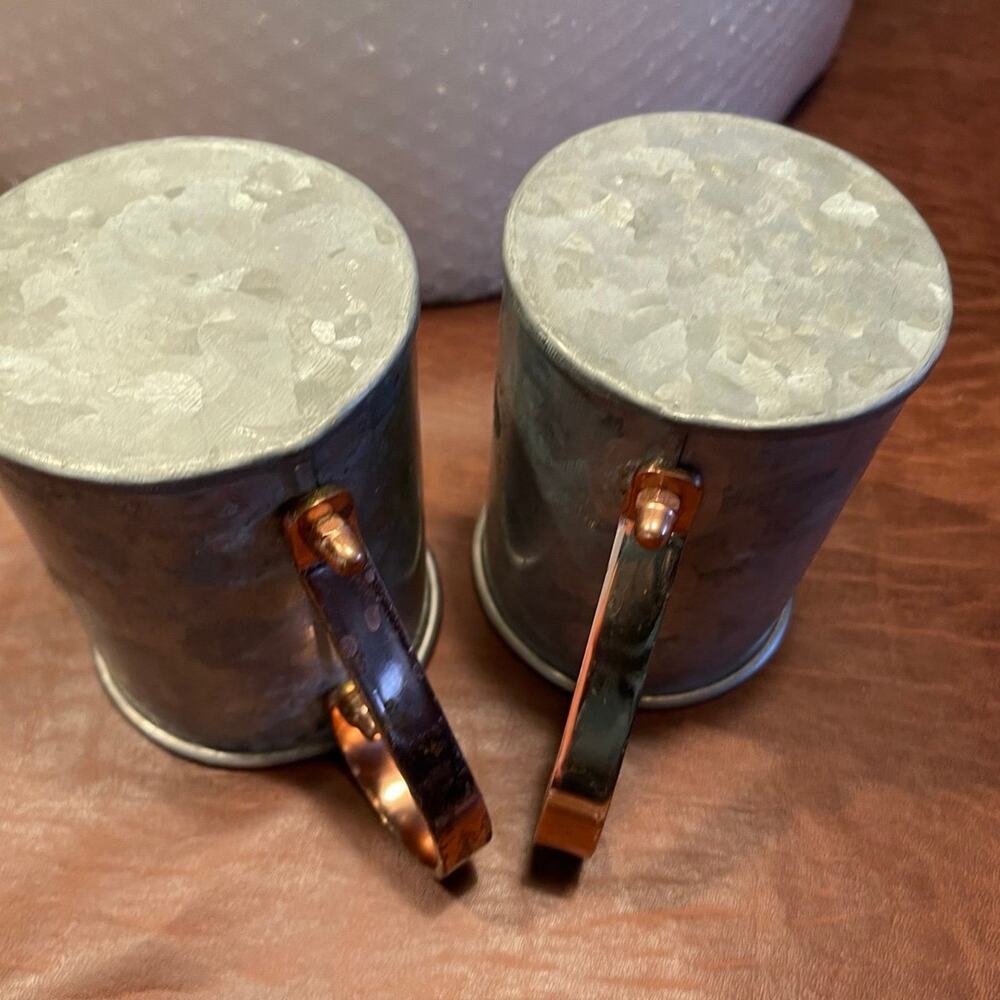 Pair of aluminum double walled mule mugs with copper look handles - Picture 5 of 7